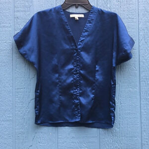 Victoria’s Secret VS Vintage Satin Button Down Pajamas Blouse Top Shirt Blue 90s
